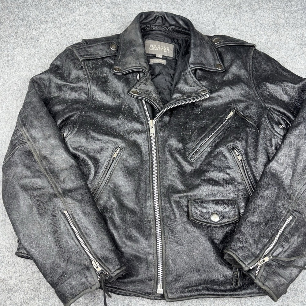 Wilsons Leather Moto Biker Jacket Mens Large Black Thinsulate Zip Out Liner Y2K